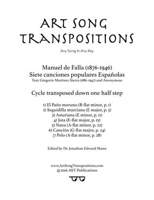Book cover for DE FALLA: Siete Canciones Populares Españolas (transposed down one half step)