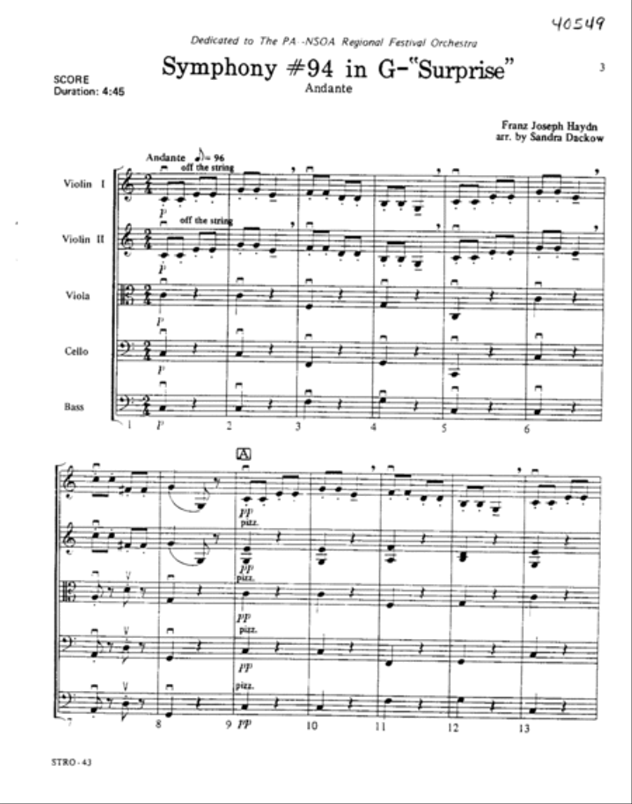 Symphony No. 94 in G "Surprise": Andante, 2nd mvt image number null