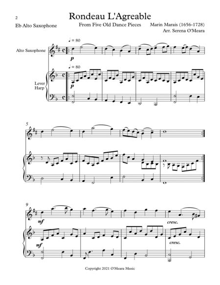 Rondeau L’Agreable, Duet for Eb Alto Saxophone & Lever Harp