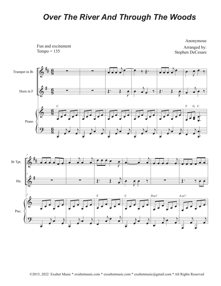 Over The River And Through The Woods (Duet for Bb-Trumpet and French Horn) Brass Duet scores gallery preview page 1