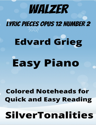 Book cover for Walzer Lyric Pieces Opus 12 Number 2 Easy Piano Sheet Music with Colored Notation