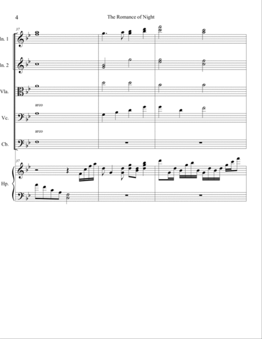 The Romance of Night for String Orchestra and Harp Movement No. 1 String Quartet scores gallery preview page 4