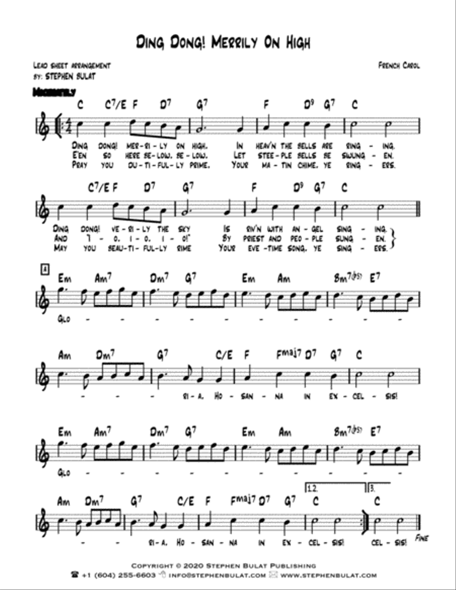 Ding Dong! Merrily On High - Lead sheet arranged in traditional and jazz style (key of C) Large Ensemble scores gallery preview page 2