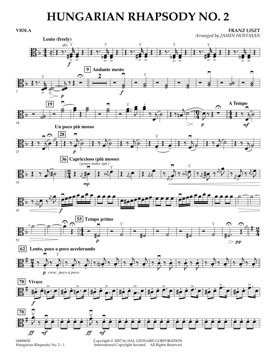Hungarian Rhapsody No. 2 - Viola