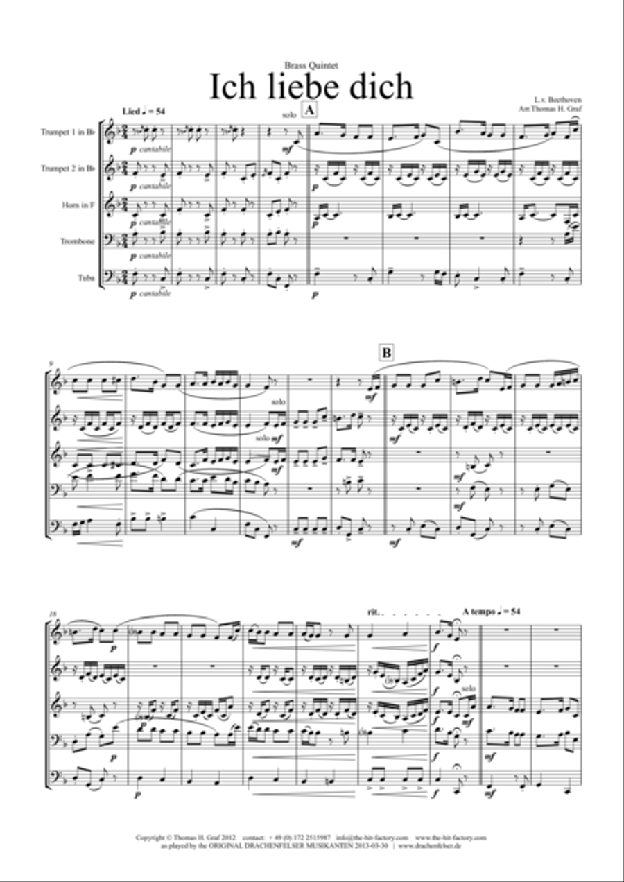 Ich liebe dich - Beethoven goes Polka - Brass Quintet Brass Quintet scores gallery preview page 1