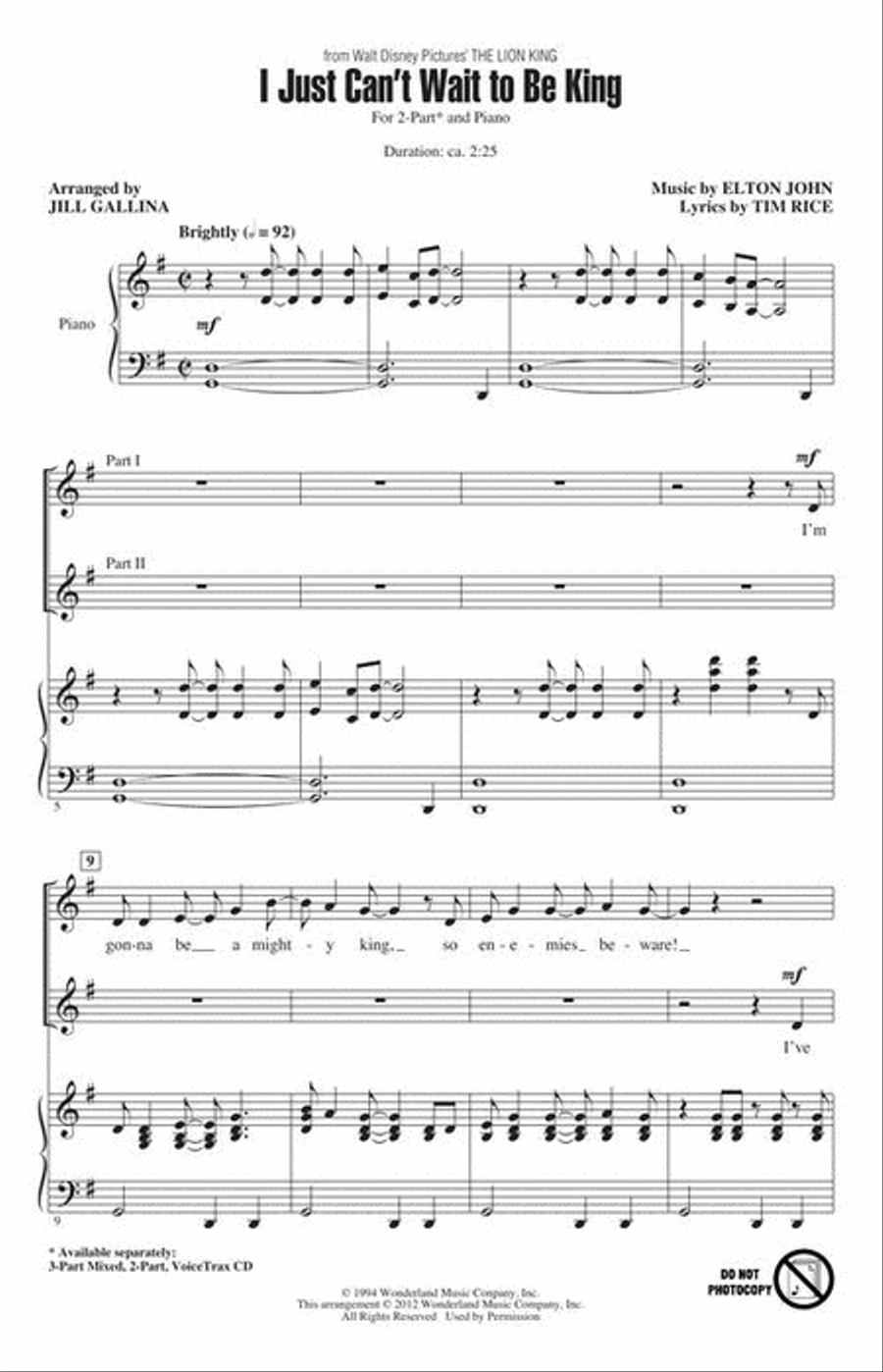 I Just Can't Wait to Be King 2-Part scores gallery preview page 4