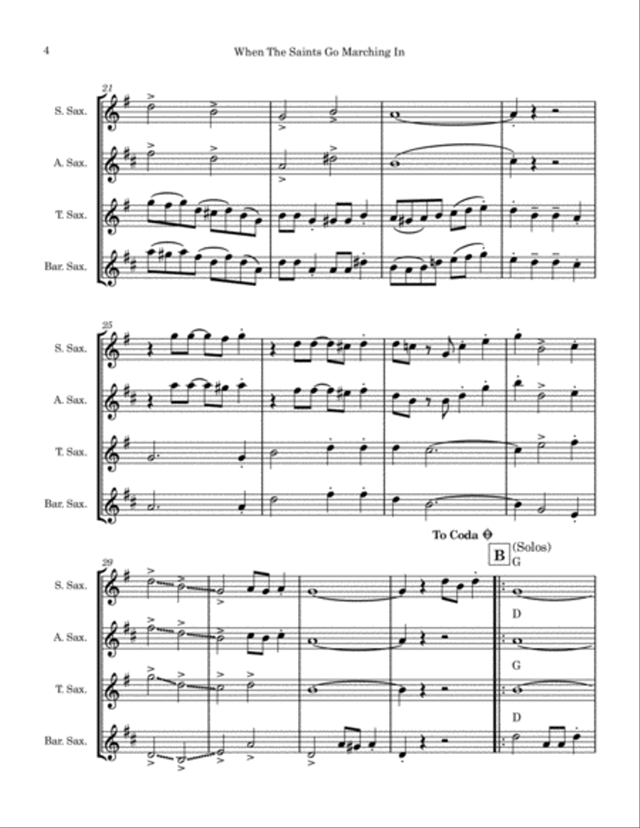When The Saints Go Marching In (Saxophone Quartet) Saxophone Quartet scores gallery preview page 4
