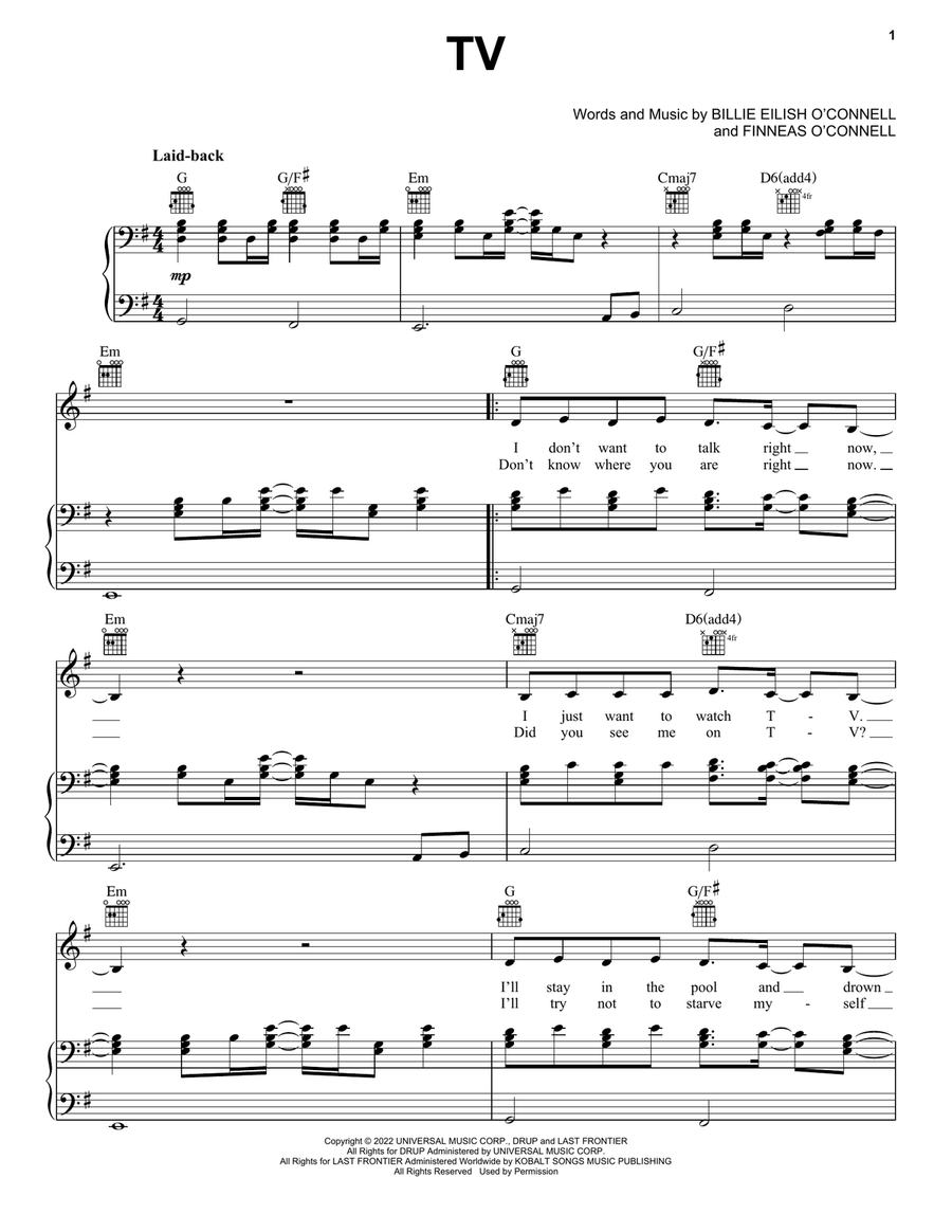 TV TV Piano, Vocal, Guitar scores gallery preview page 1