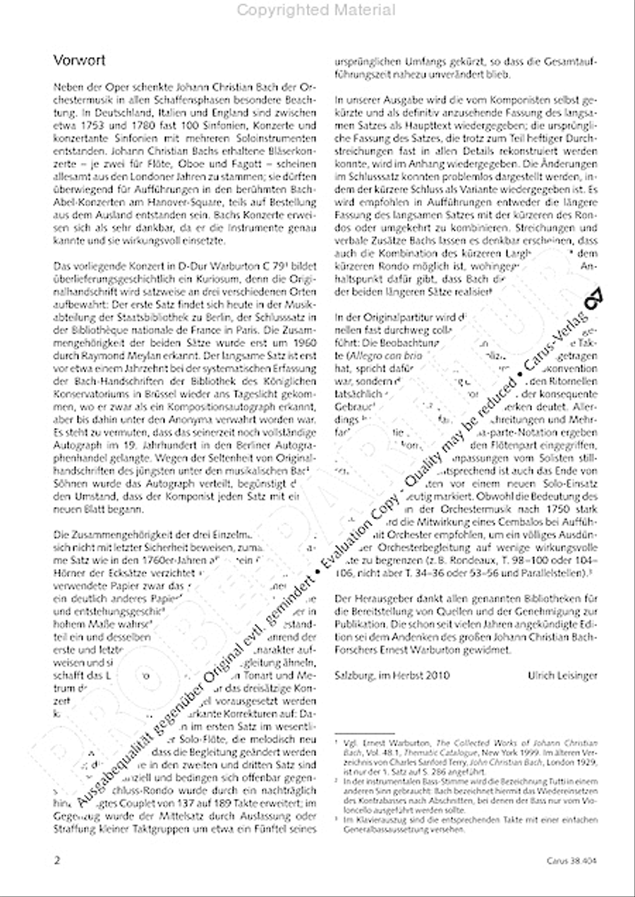 Concerto for Flute in D major (Concerto per il Flauto traverso in D / Flotenkonzert in D) Flute Solo scores gallery preview page 4