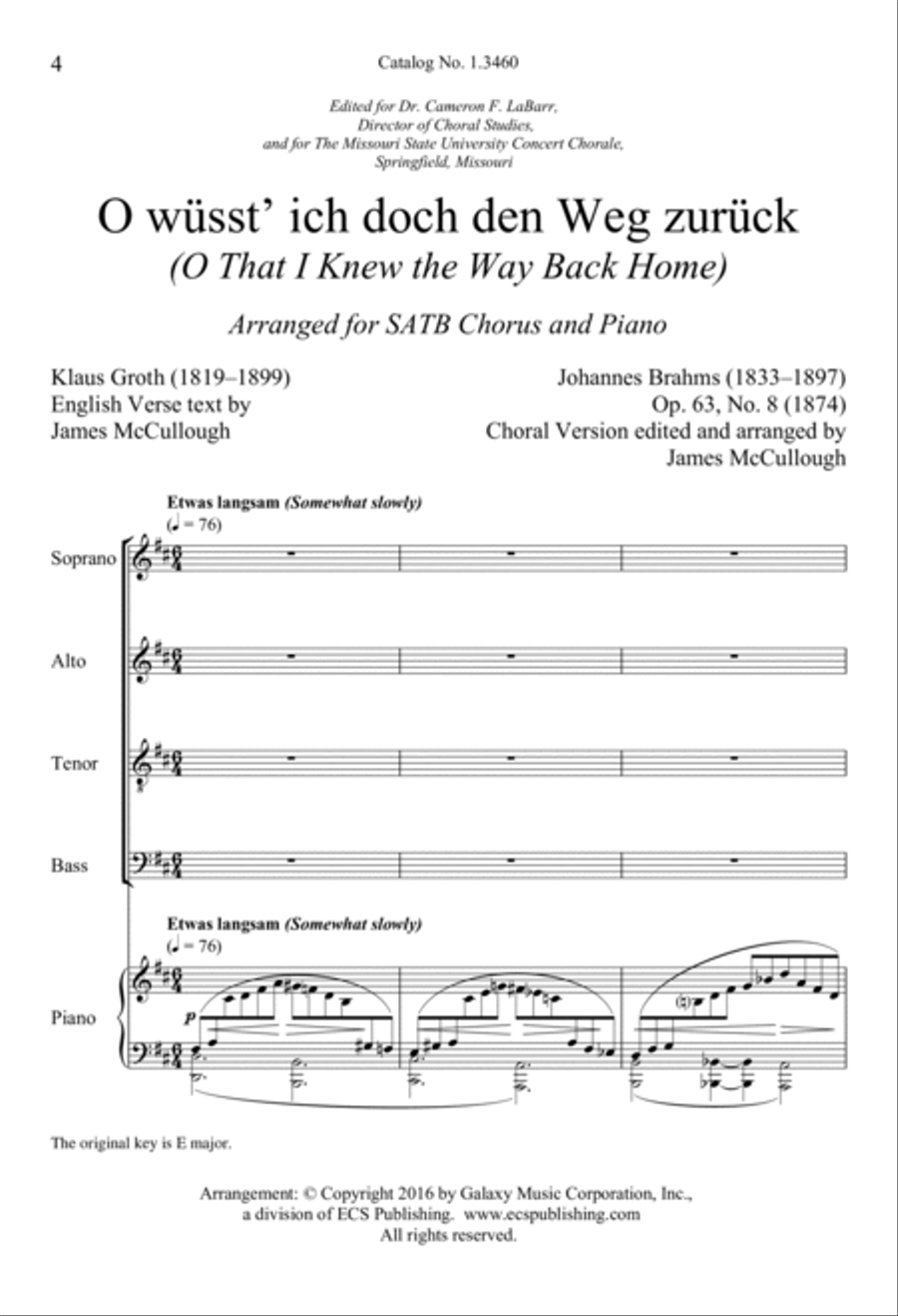 O wüsst’ ich doch den Weg zurück (O That I Knew the Way Back Home) 4-Part scores gallery preview page 3