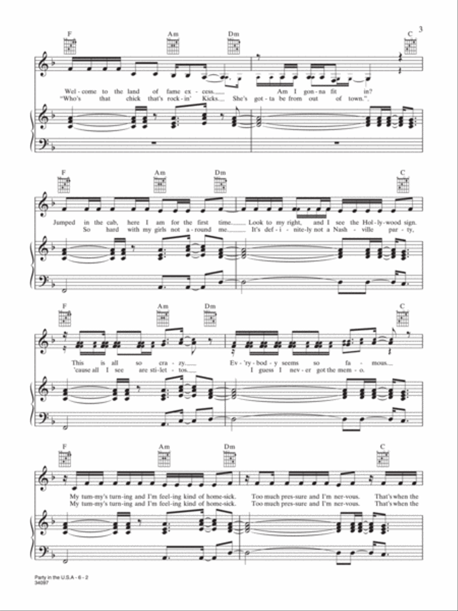 Party in the U.S.A. Piano, Vocal, Guitar scores gallery preview page 2