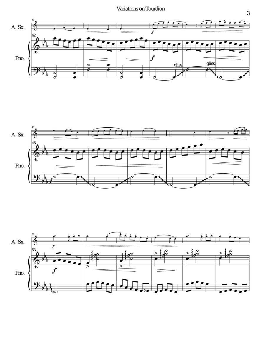 Tourdion (Quand je bois du vin clairet) for alto saxophone and piano Alto Saxophone scores gallery preview page 3