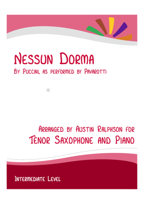 Book cover for Nessun Dorma - tenor sax and piano with FREE BACKING TRACK to play along