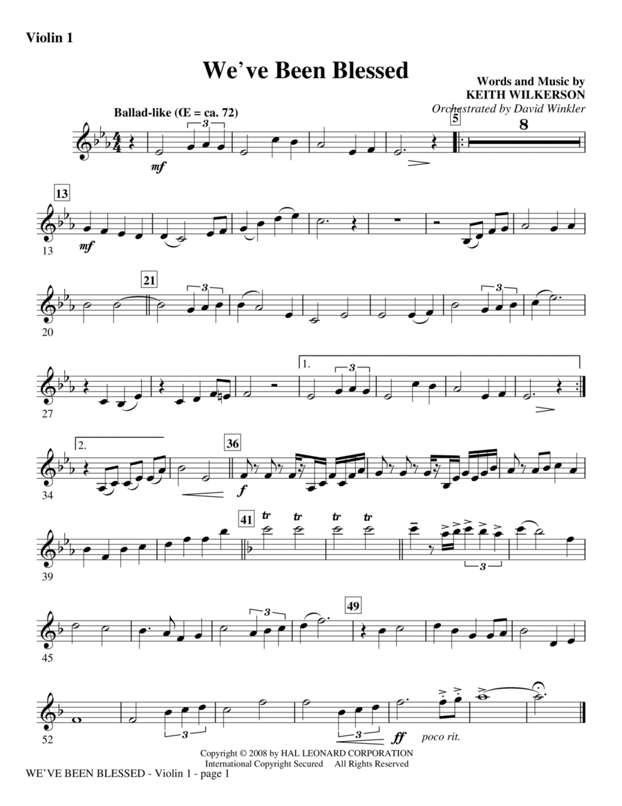 We've Been Blessed - Violin 1 Choir scores gallery preview page 1