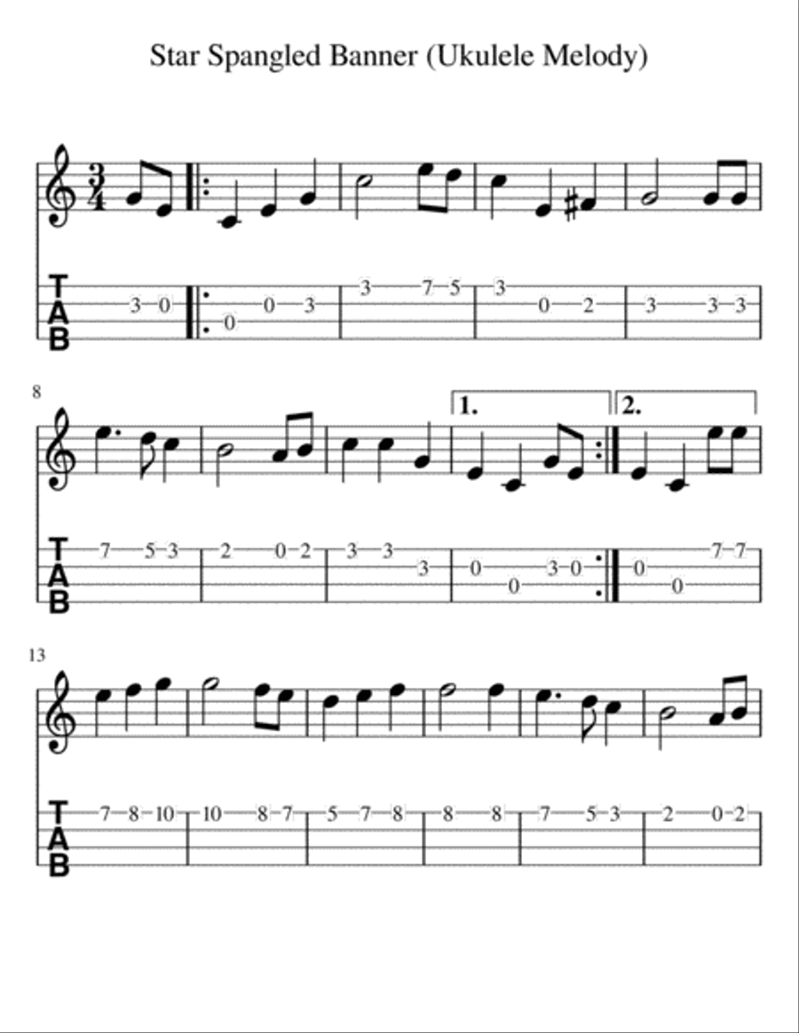 Star Spangled Banner (Ukulele Melody) Ukulele scores gallery preview page 1