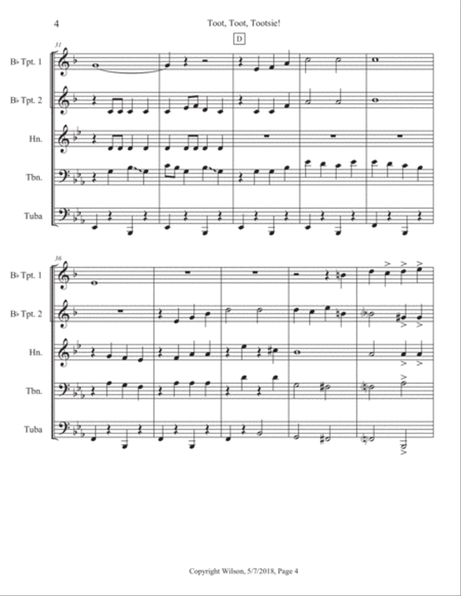 Toot Toot Tootsie Brass Quintet scores gallery preview page 5