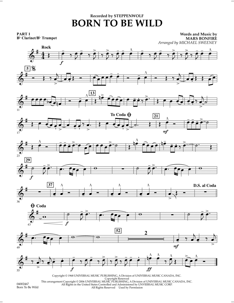 Born to Be Wild - Pt.1 - Bb Clarinet/Bb Trumpet Concert Band scores gallery preview page 1