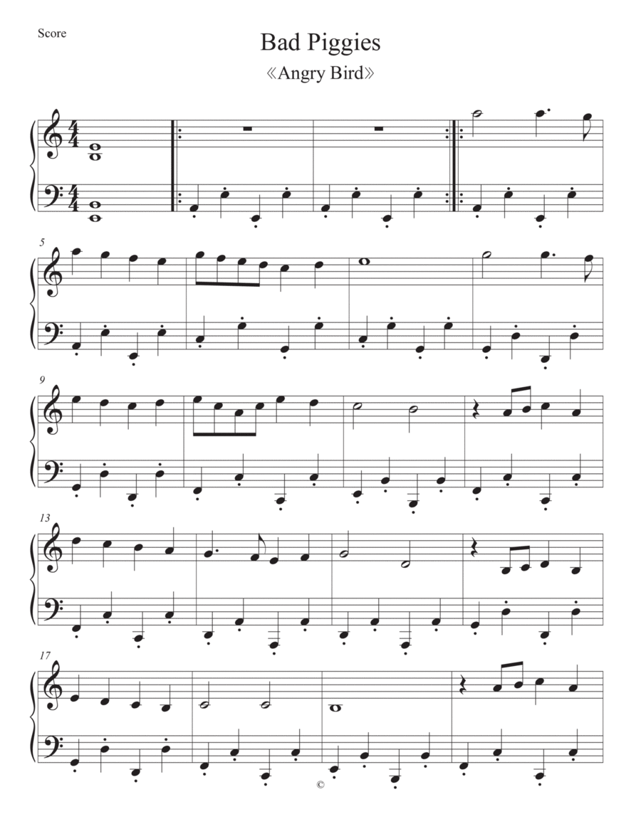 Bad Piggies Theme Piano Solo scores gallery preview page 1