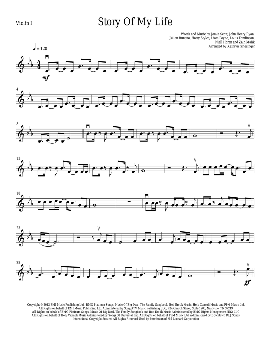 Story Of My Life String Quartet scores gallery preview page 1