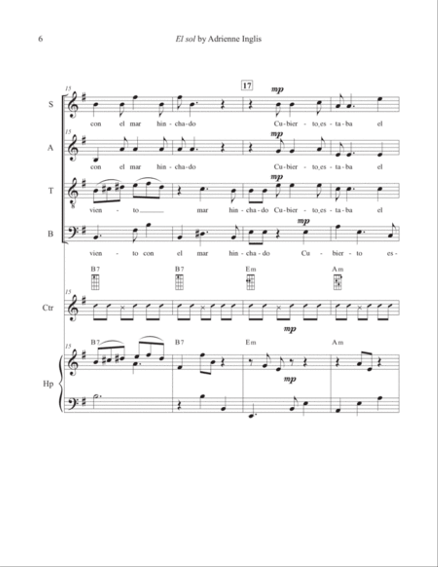 El sol for SATB, pedal or lever harp, cuatro 4-Part scores gallery preview page 6