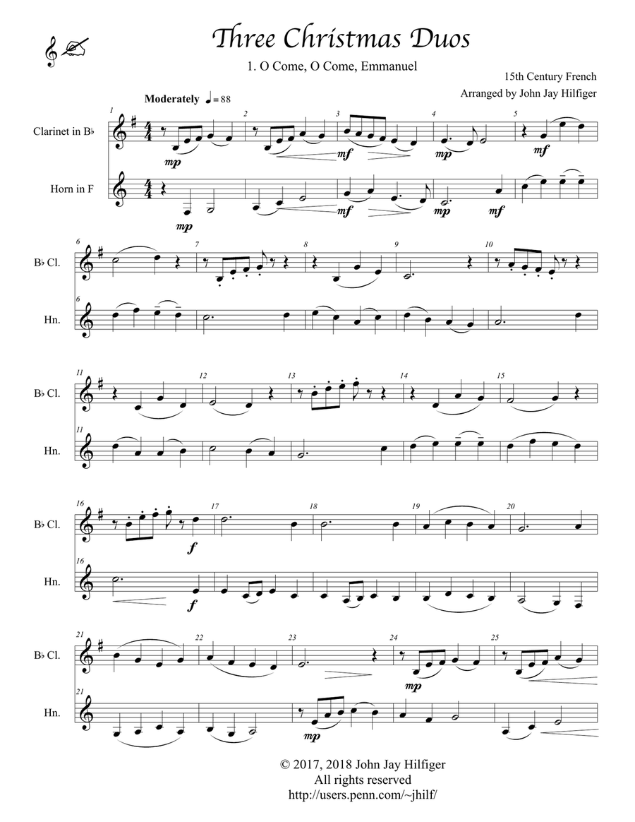 Three Christmas Duos for Clarinet and Horn Woodwind Duet scores gallery preview page 3