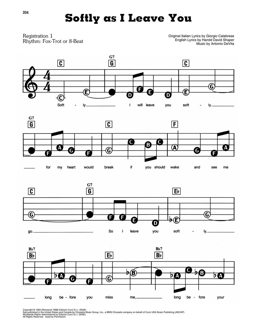 Softly As I Leave You Electronic Keyboard scores gallery preview page 1