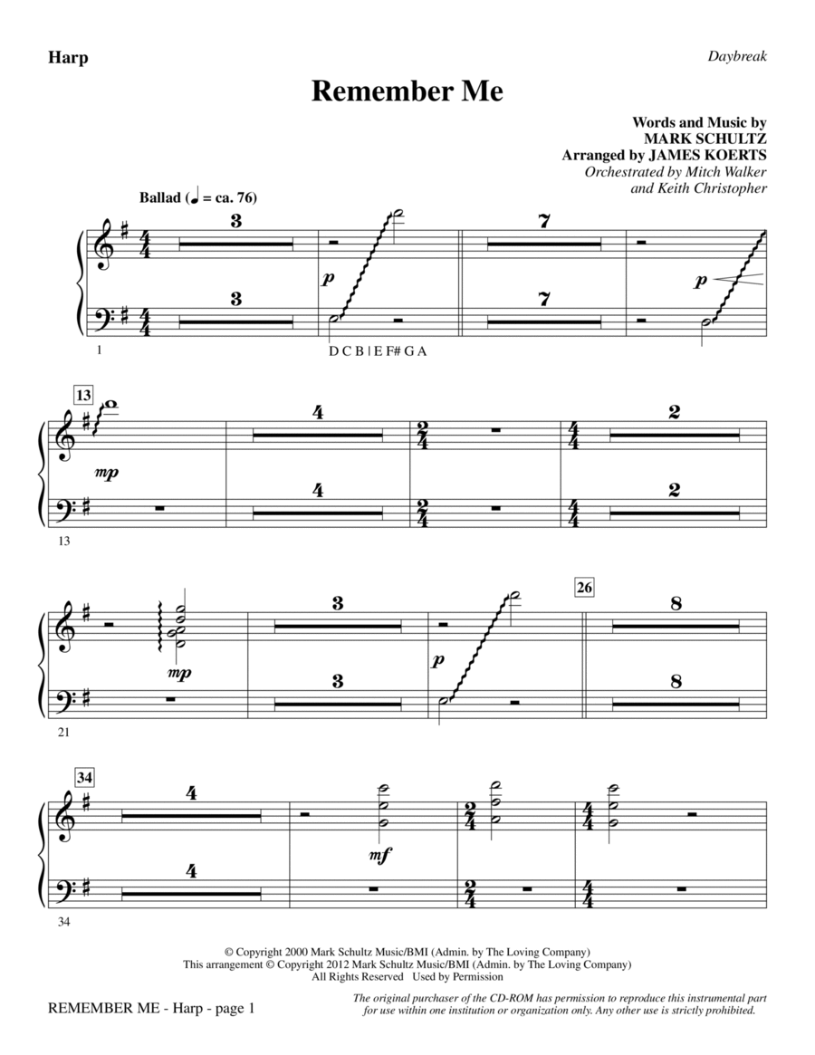 Remember Me - Harp Remember Me - Harp Choir scores gallery preview page 1