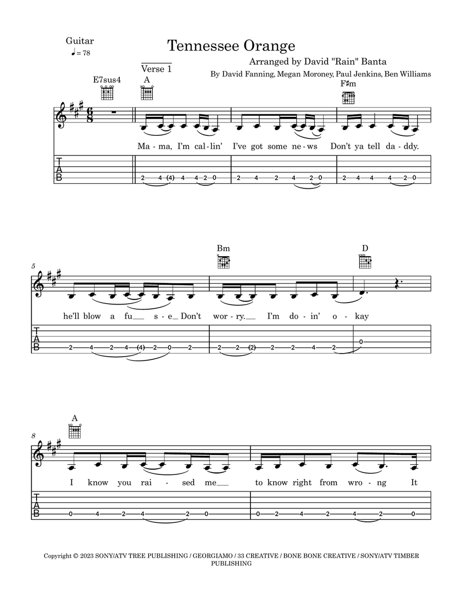 Tennessee Orange Tennessee Orange Acoustic Guitar scores gallery preview page 1