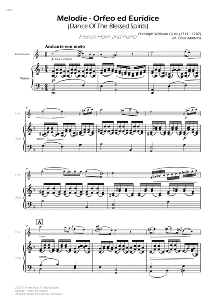 Melodie from Orfeo ed Euridice - French Horn and Piano (Full Score and  Parts)