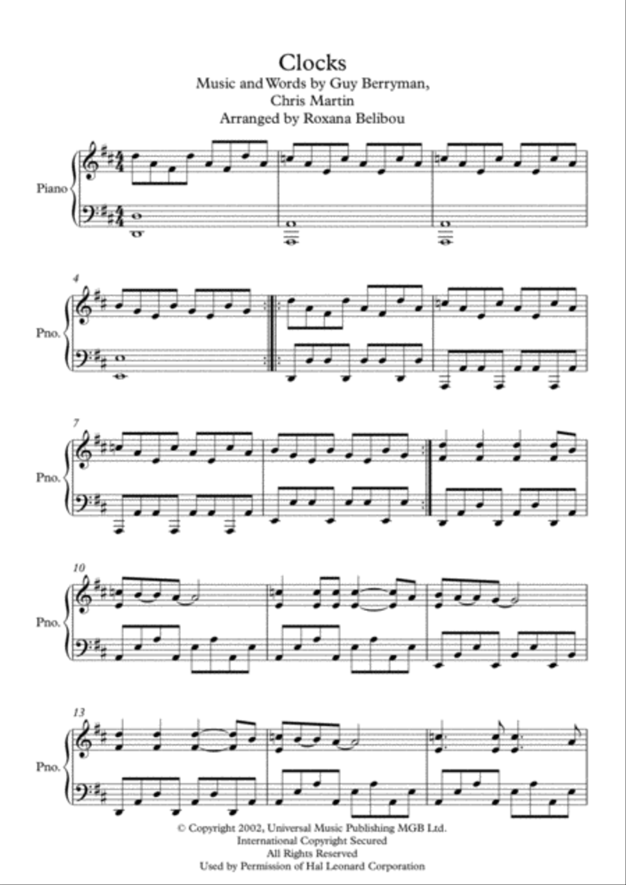 Clocks Piano Solo scores gallery preview page 1