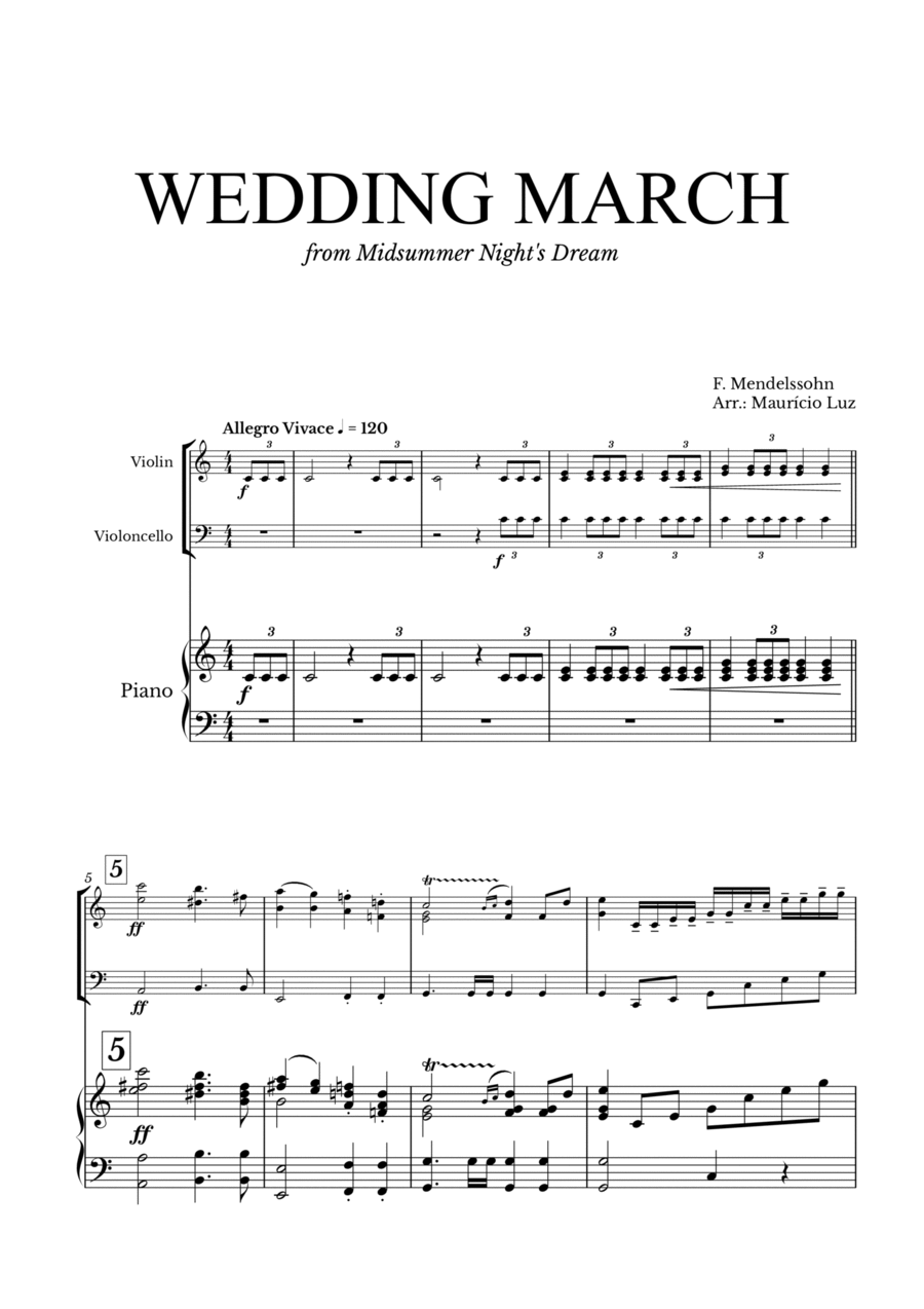 Wedding March Mendelssohn for Violin, Cello and Piano Piano Trio scores gallery preview page 1