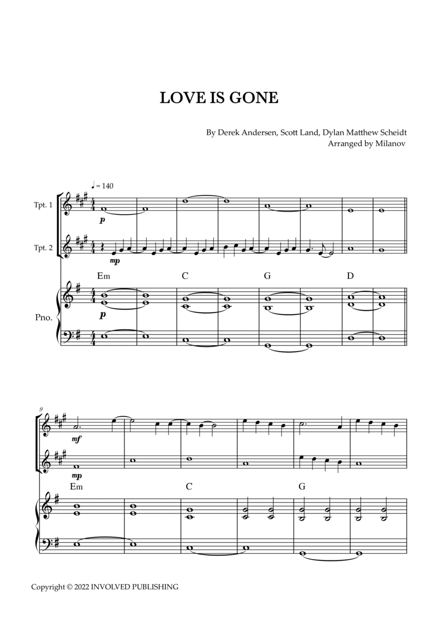 Love Is Gone Trumpet Duet scores gallery preview page 1