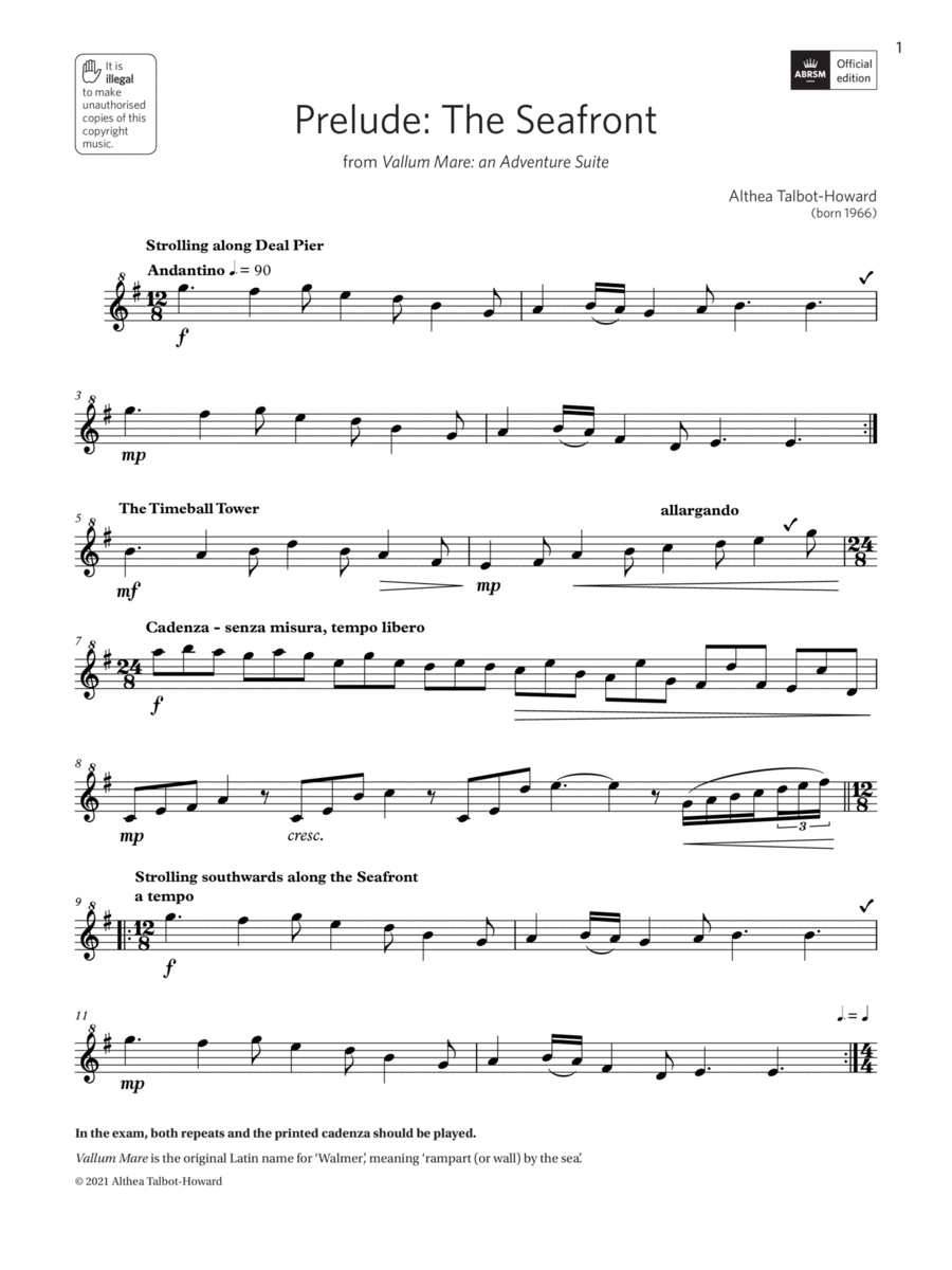 Prelude: The Seafront (Grade 5 List B8 from the ABRSM Descant Recorder syllabus from 2022) Soprano Recorder scores gallery preview page 1
