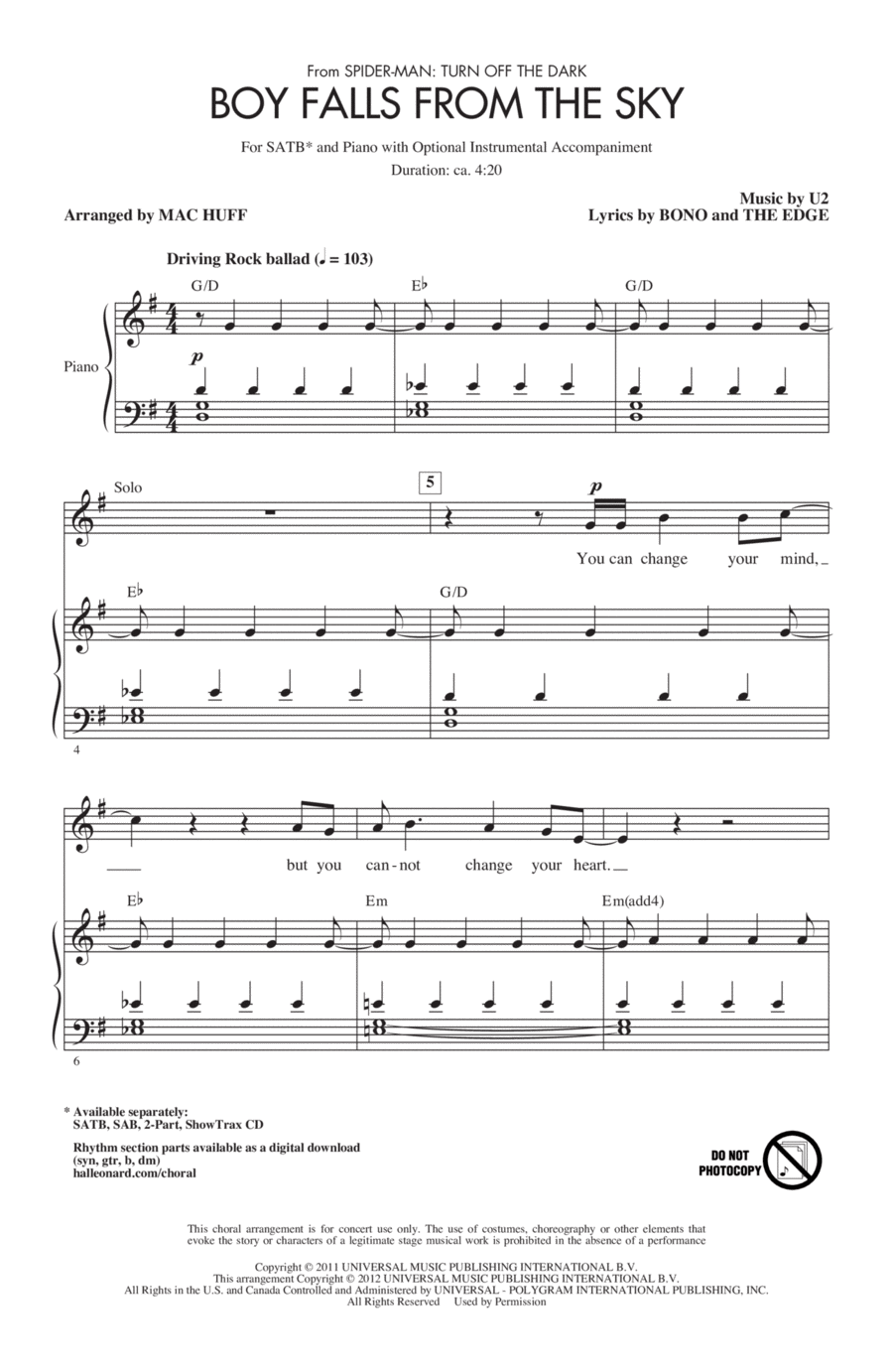 Boy Falls From The Sky Boy Falls From The Sky 4-Part scores gallery preview page 1