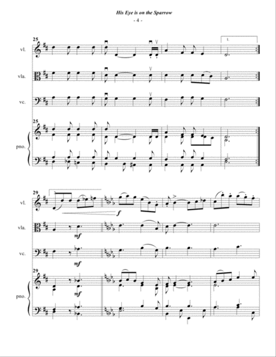 Gabriel: His Eye Is On The Sparrow for Piano Quartet Piano Quartet scores gallery preview page 4