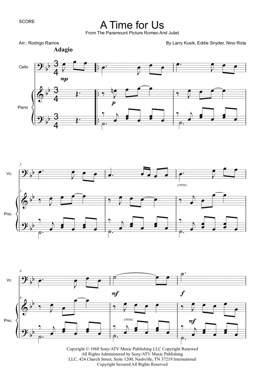 A Time For Us (love Theme) Piano scores gallery preview page 1