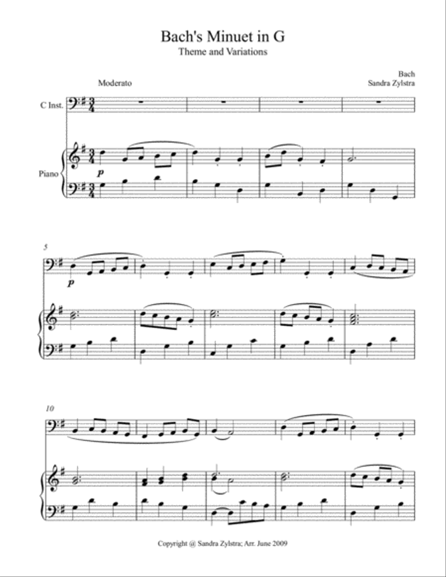 Bach's Minuet In G (bass C instrument solo) Small Ensemble scores gallery preview page 2