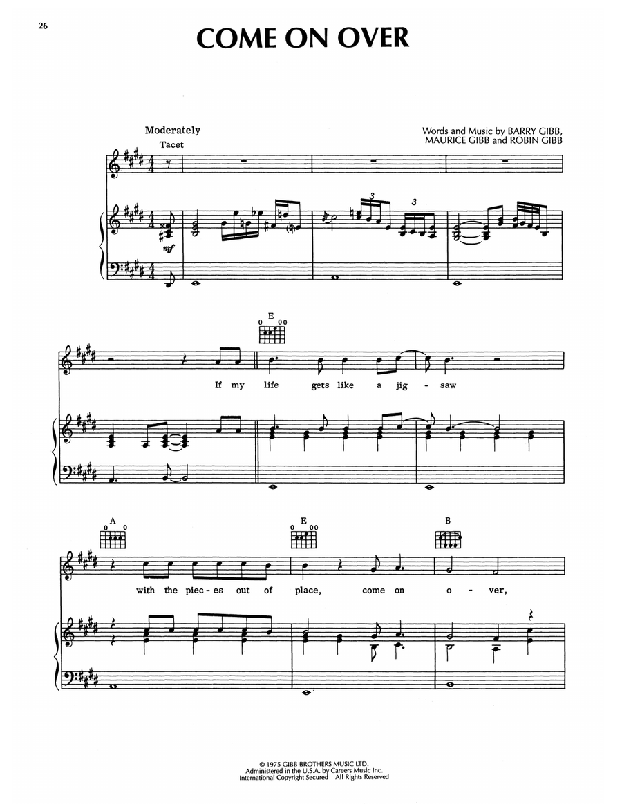 Come On Over Come On Over Piano, Vocal, Guitar scores gallery preview page 1
