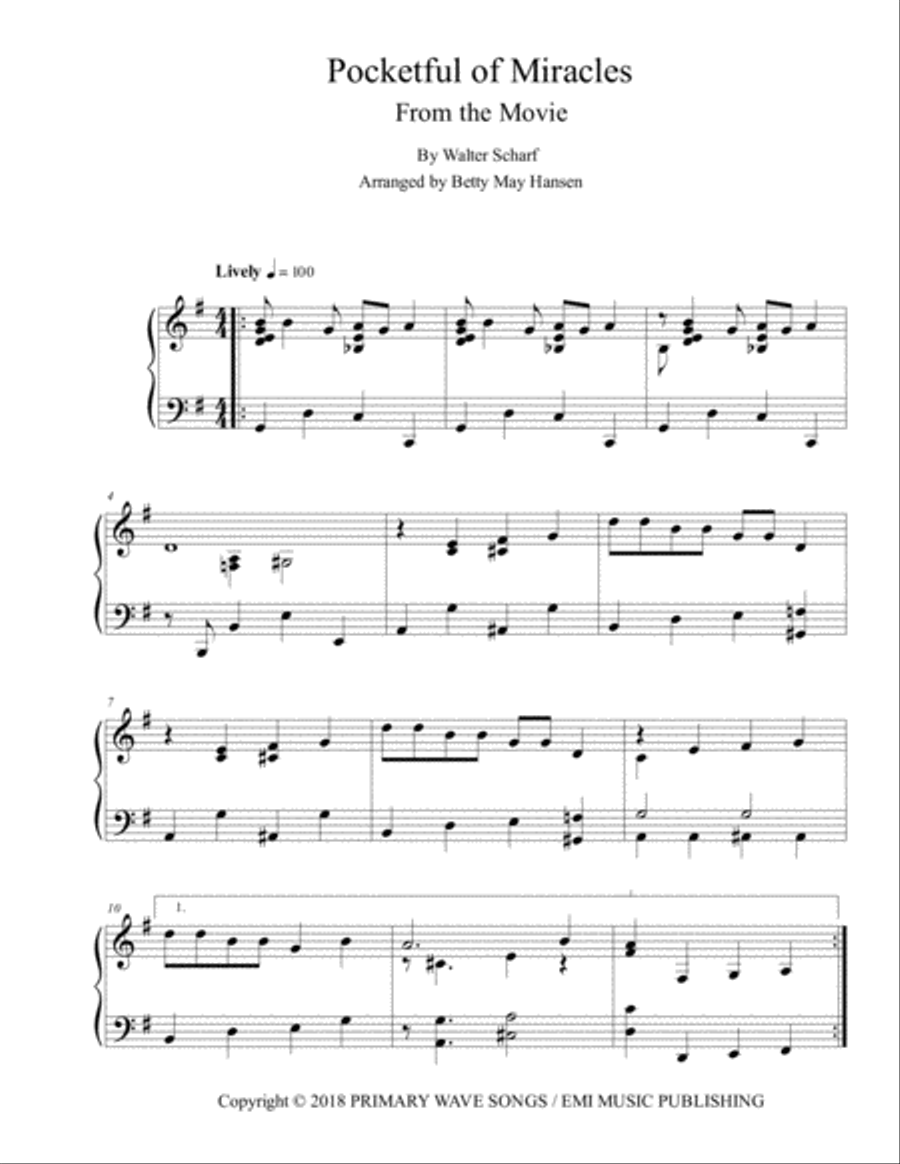 Pocketful Of Miracles Pocketful Of Miracles Piano Solo scores gallery preview page 1