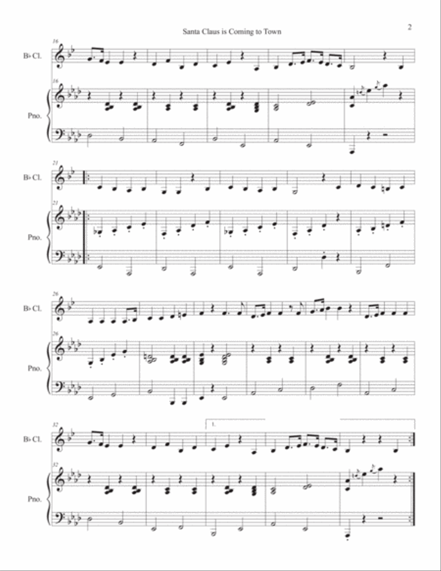 Santa Claus Is Comin' To Town Clarinet Solo scores gallery preview page 2