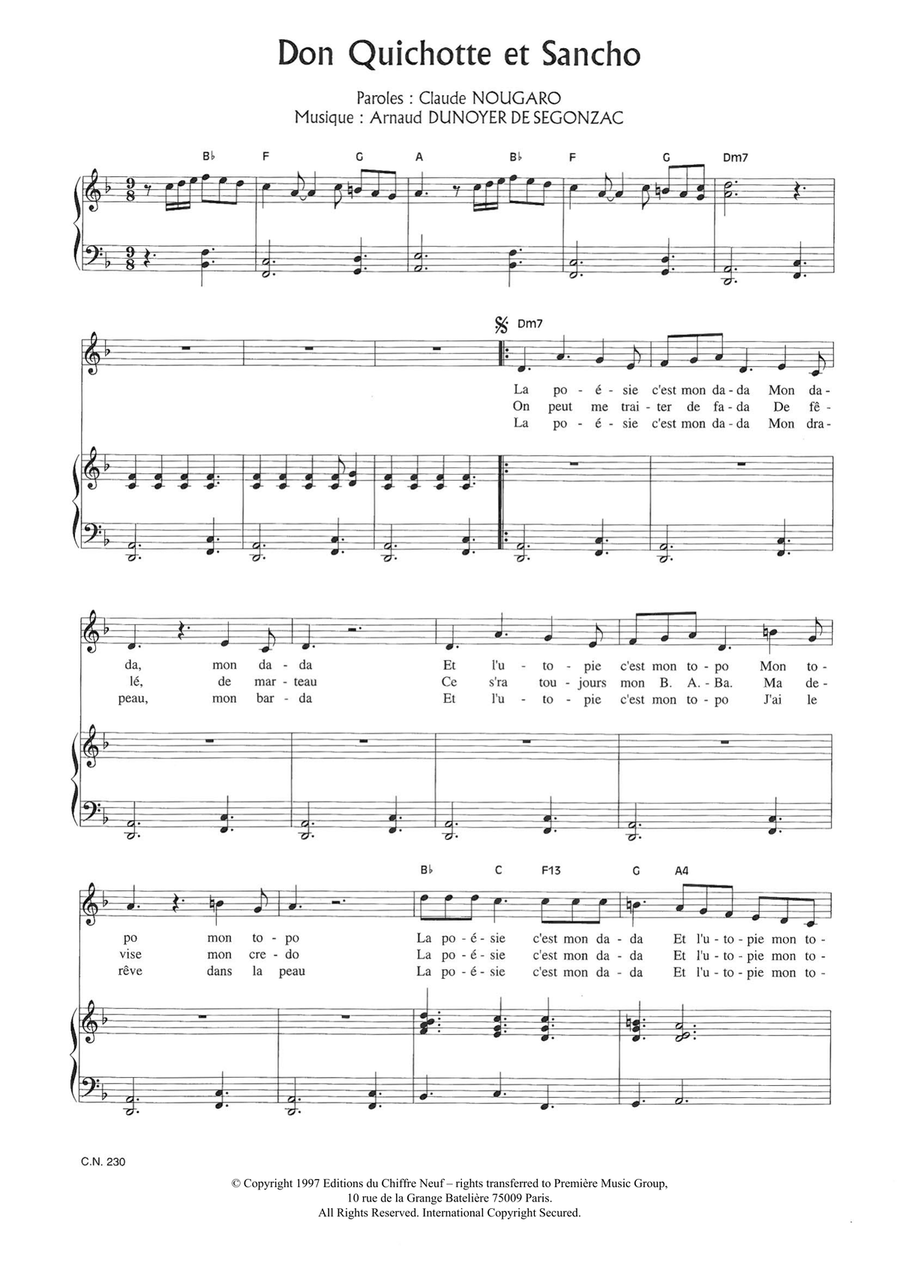 Don Quichotte Et Sancho Don Quichotte Et Sancho Piano, Vocal scores gallery preview page 1