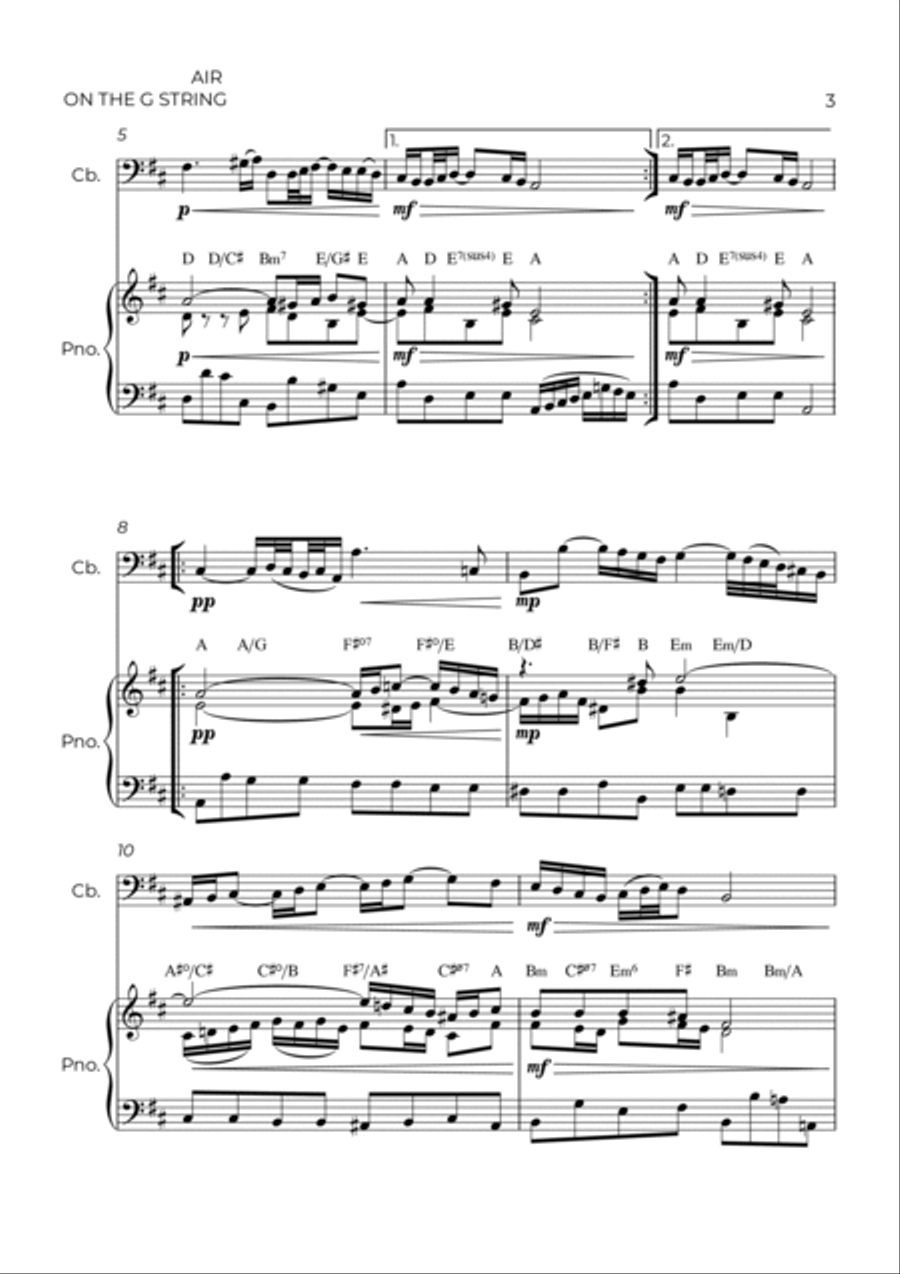 AIR ON THE G STRING - CONTRABASS & PIANO Double Bass scores gallery preview page 3