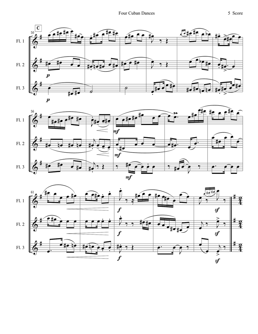 4 Cuban Dances by Cervantes for flute trio Flute Trio scores gallery preview page 5