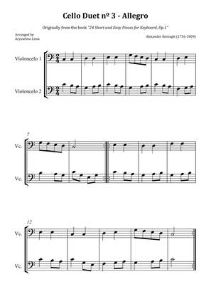 Cello Duet nº 3 – Allegro (Originally from the book "24 Short and Easy Pieces for Keyboard, Op.1")