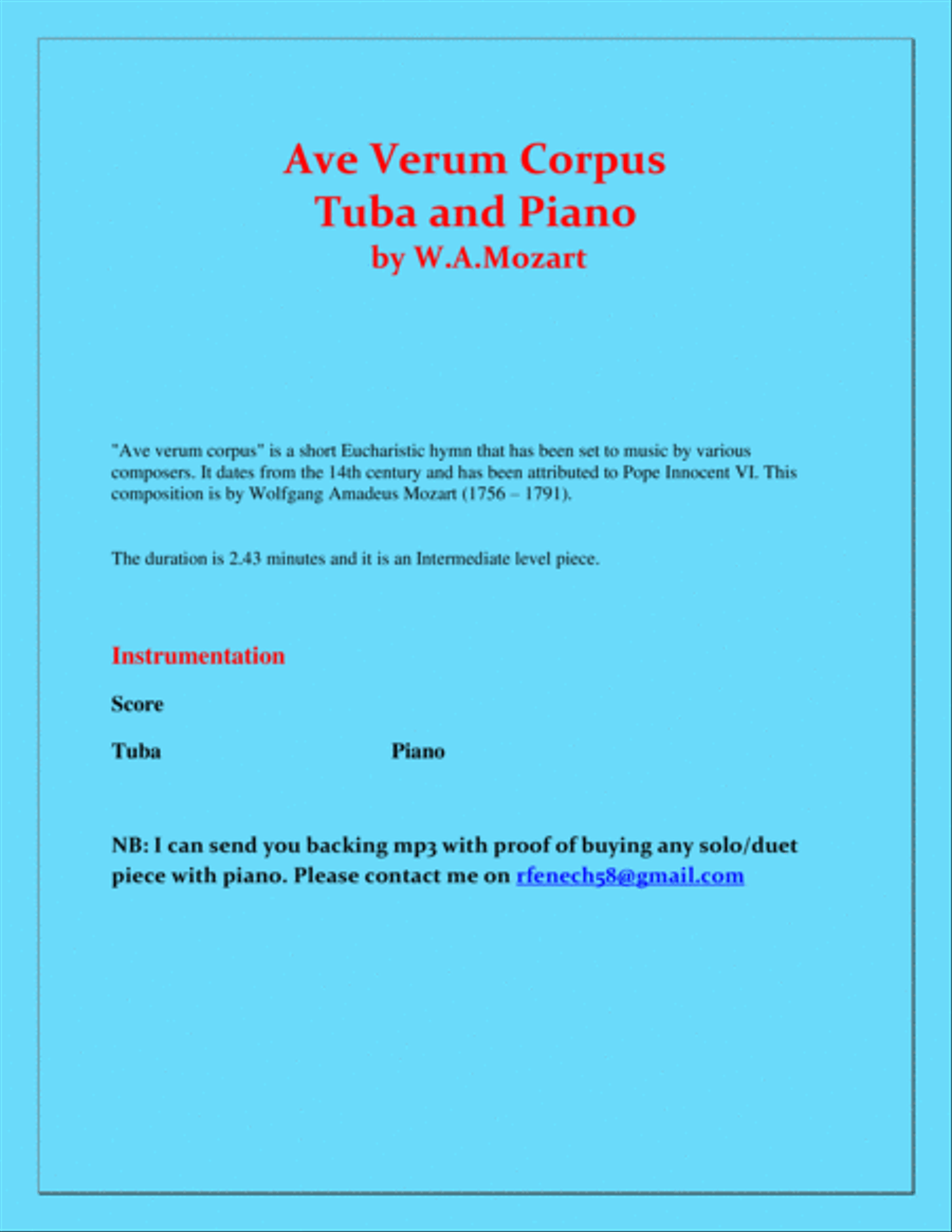Ave Verum Corpus - Tuba and Piano - Intermediate level Piano scores gallery preview page 2