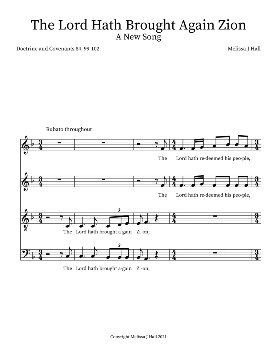 The Lord Hath Brought Again Zion 4-Part scores gallery preview page 1
