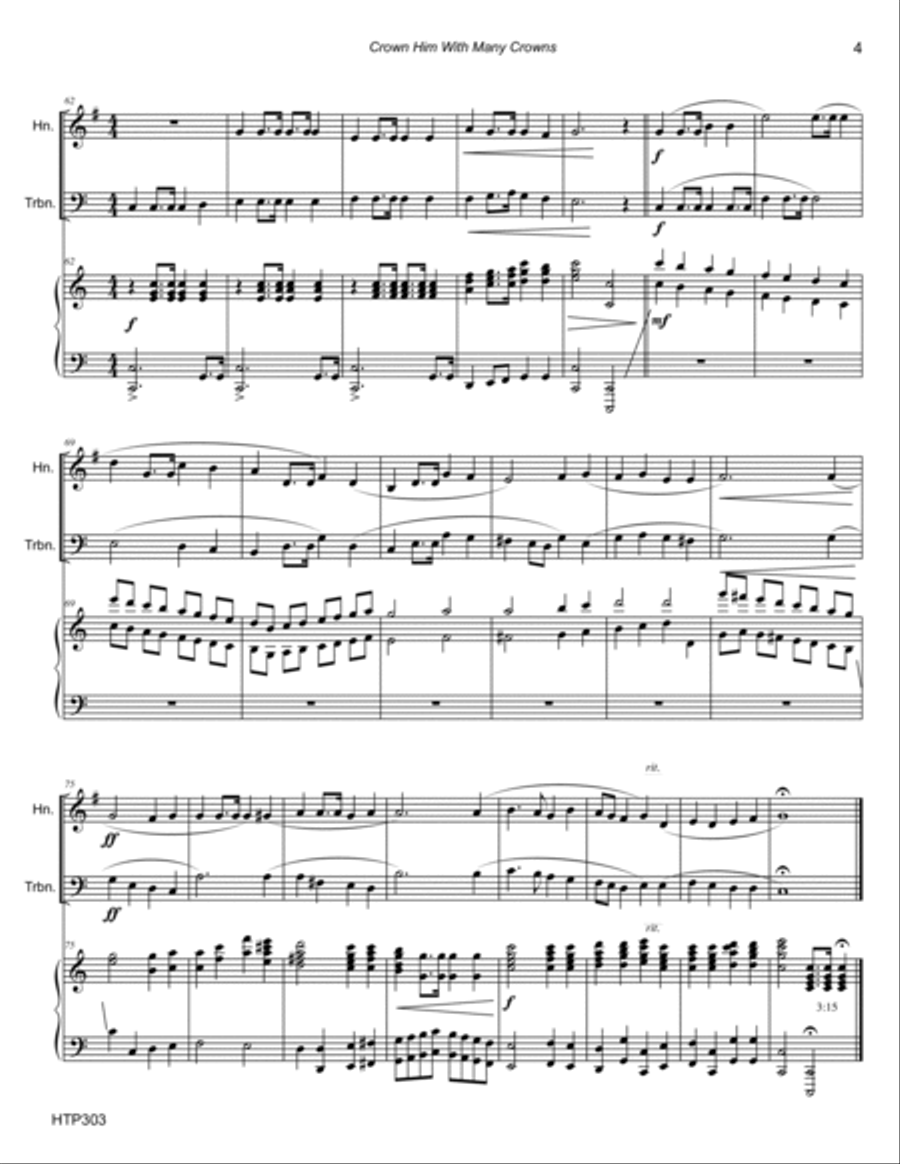 CROWN HIM WITH MANY CROWNS - HORN & TROMBONE with Piano Accompaniment Brass Ensemble scores gallery preview page 4