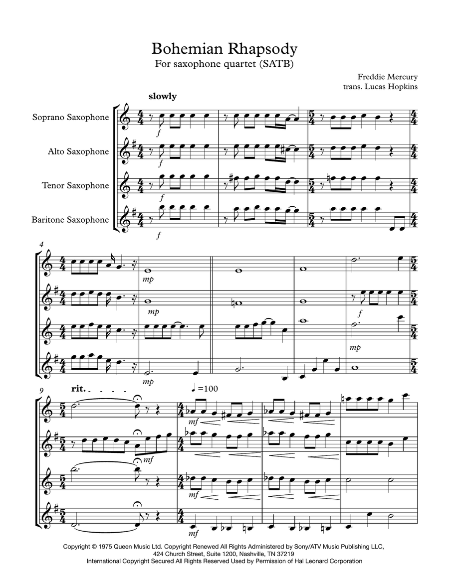 Bohemian Rhapsody Bohemian Rhapsody Woodwind Quartet scores gallery preview page 2
