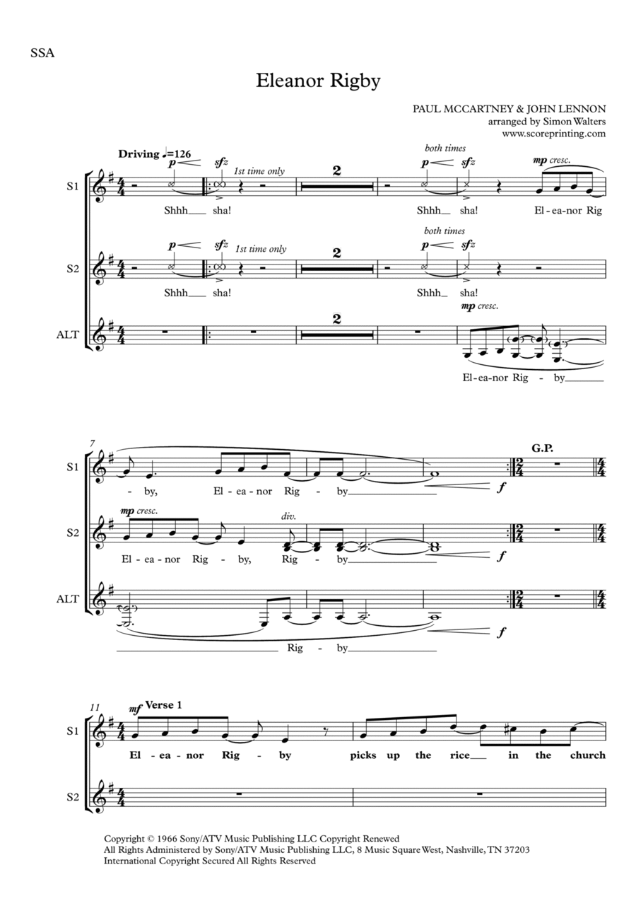 Eleanor Rigby SSA scores gallery preview page 1