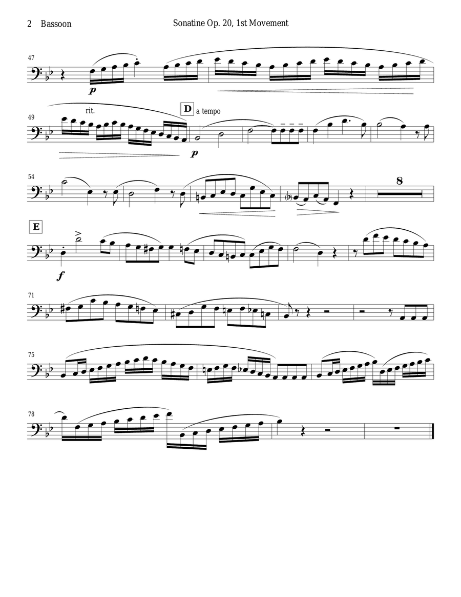 Sonatine by Kuhlau for Bassoon and Piano Bassoon Solo scores gallery preview page 2